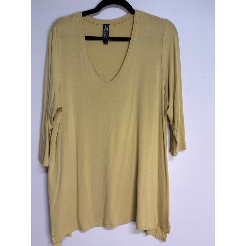 Marla Wayne, Light Yellow, 3/4 Sleeves V-Neck Top, Women's Size L